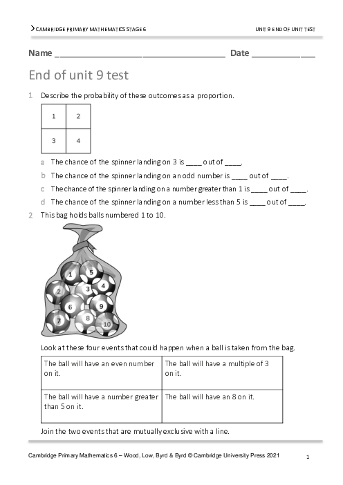 Year 6 Mathematics End of Unit 9 Test - Answers Included