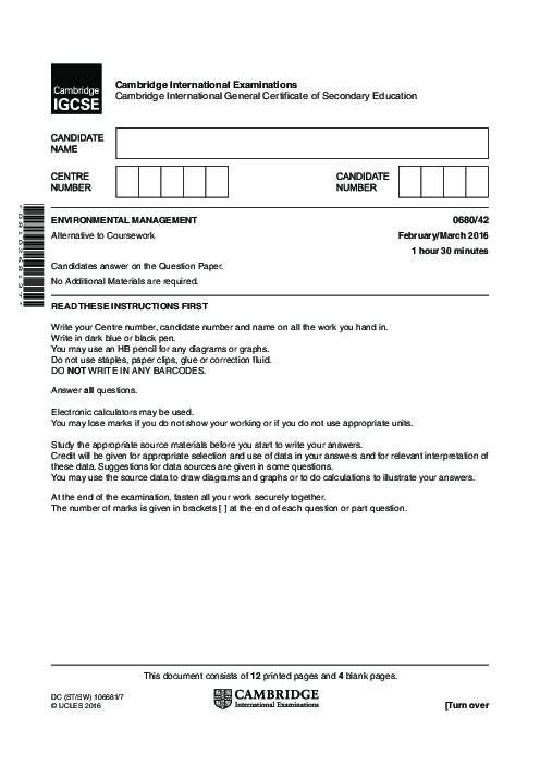 Environmental Management 0680/42 March 2016