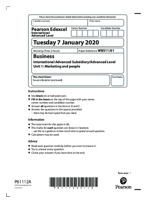 Business  WBS11/01 January  2020