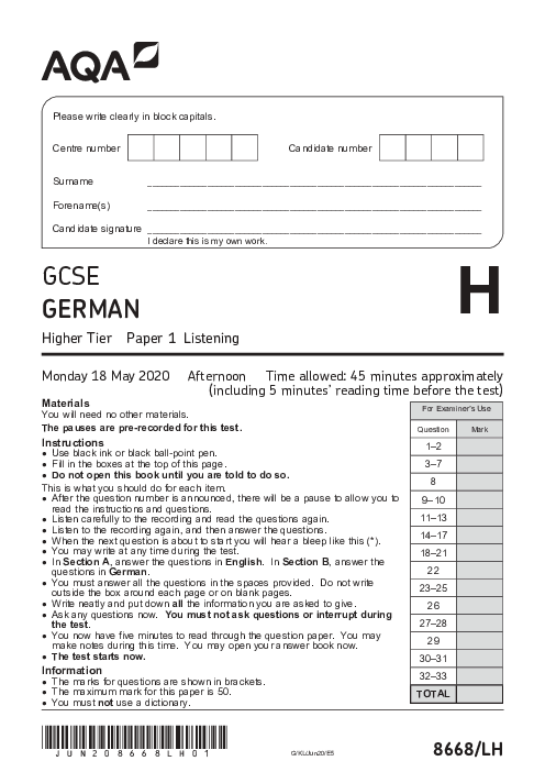 German 8668/LH June 2020