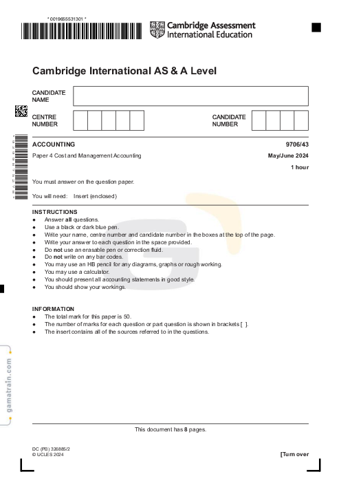 Accounting 9706/43 May June 2024