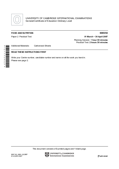 Food & Nutrition 6065/01 May June 2007