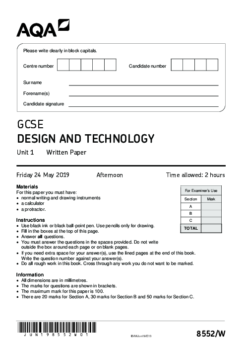 Design & Technology 8552/1 June 2019