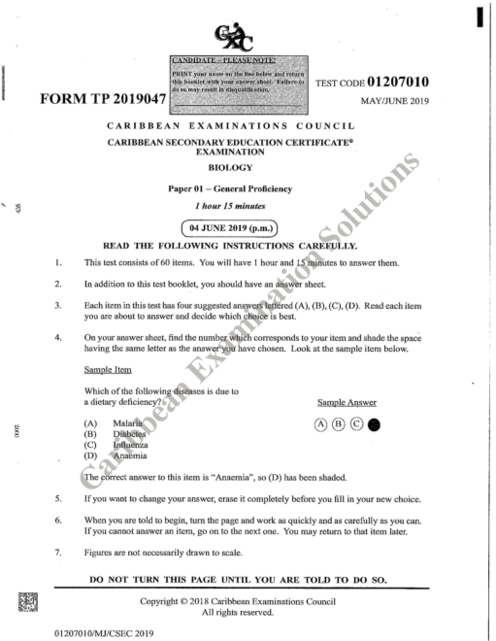 Biology June 2019 Paper 1
