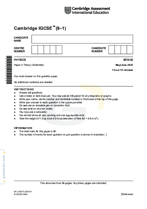 Physics 0972/42 May June 2023