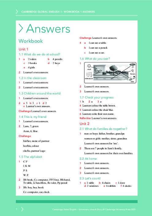 Global English year 1 Workbook Answers | Free PDF