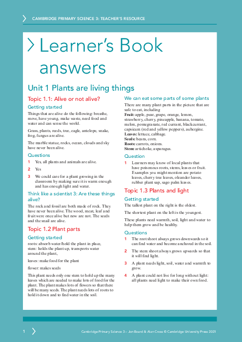 Science 3 , Learner′s Book Answers Primary Checkpoint | PDF 