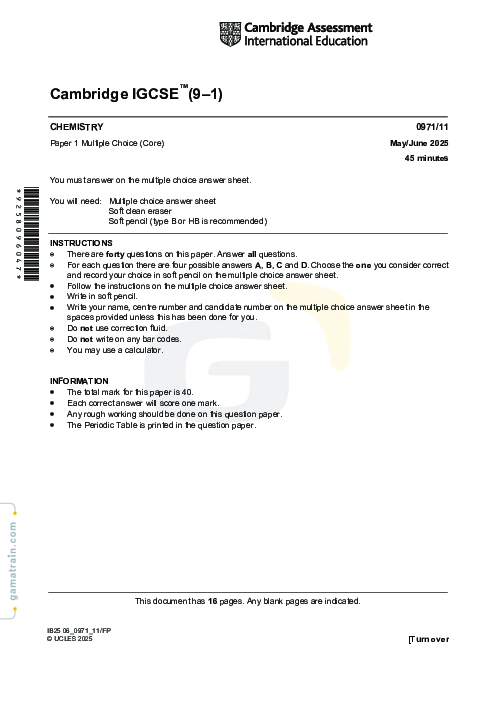 Chemistry 0971/11 May June 2025