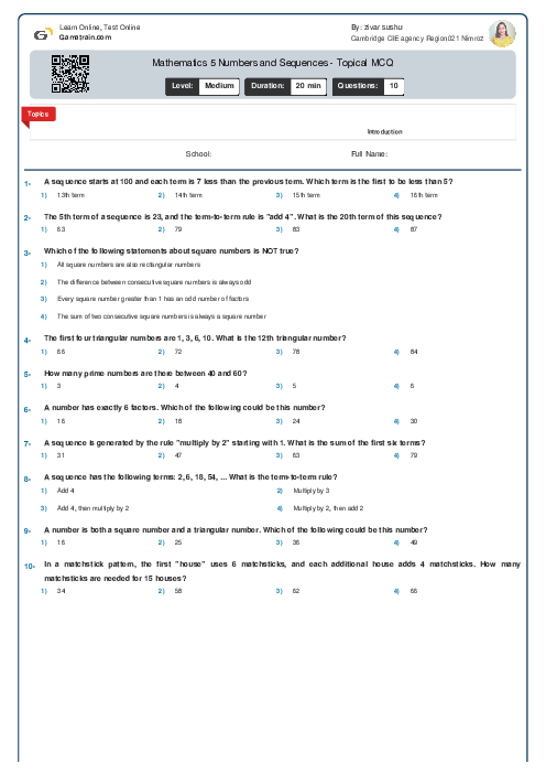  Mathematics 5 | Numbers and Sequences - Topical MCQ