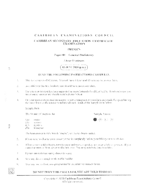 Physics June 2020 Paper 1