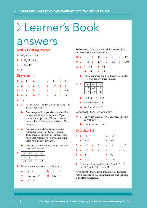 Mathematics 7 , Learner′s Book Answers Lower Secondary Checkpoint | PDF