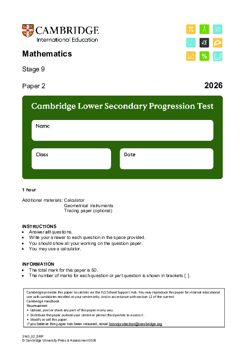 Progression Test Stage 9 Mathematics 2026 Paper 2 pdf