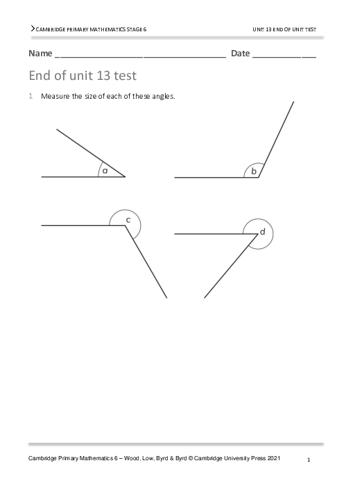 Year 6 Mathematics End of Unit 13 Test - Answers Included