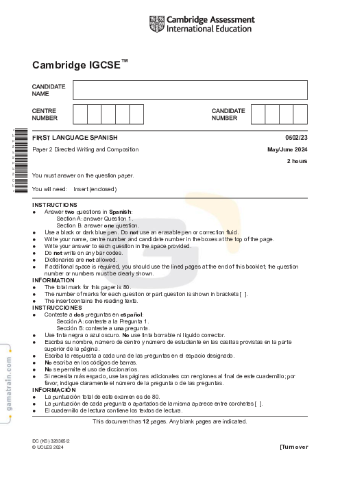 Spanish First Language 0502/23 May June 2024