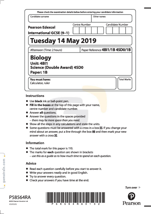 Biology 4BI1/1B May Jun  2019