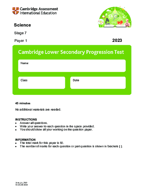 Cambridge Progression Test Stage 7 Science 2023 Paper1