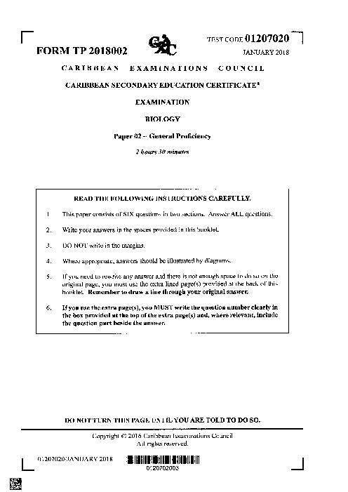 Biology January 2018 Paper 2