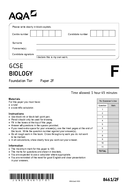 Biology 8461/2F June 2021
