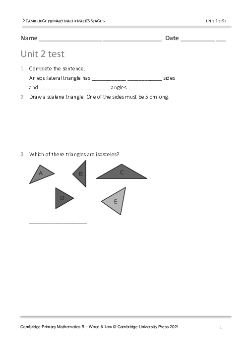 Year 5 Mathematics End of Unit 2 Test - Answers Included