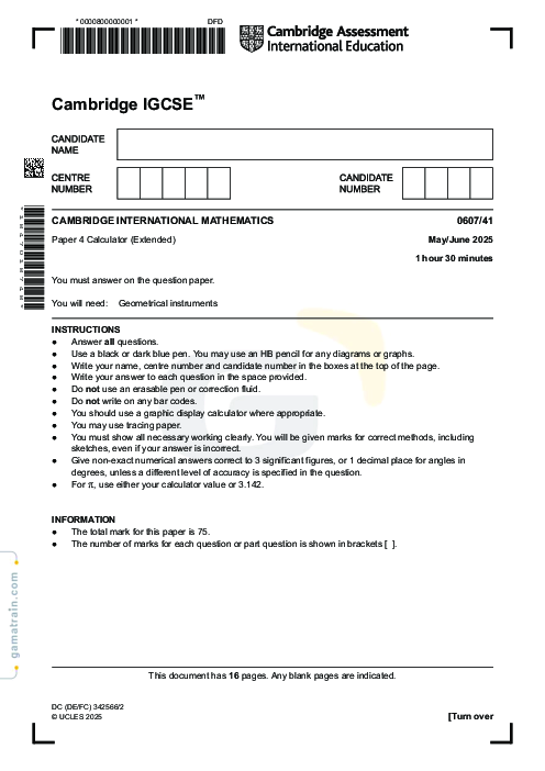 International Mathematics 0607/41 May June 2025