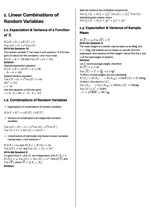 Mathematics (9709) Linear Combinations of Random Variables Revision Note