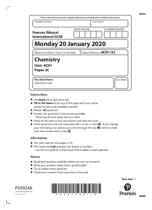 Chemistry 4CH1/2C January  2020 | Edexcel International GCSE Past Papers With Mark Scheme