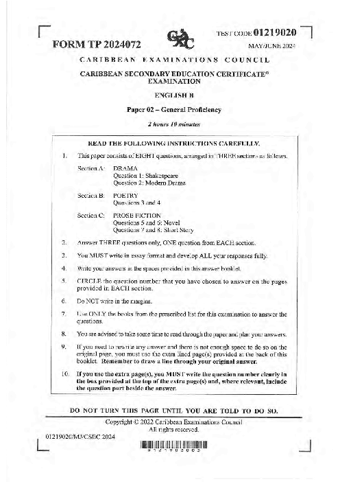 English B June 2024 Paper 2