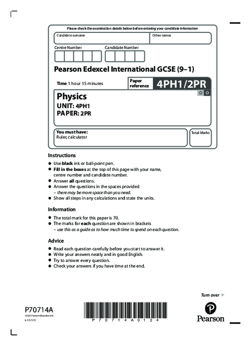  Physics 4PH1/2PR January  2022 | Edexcel IGCSE Past Papers With Mark Scheme