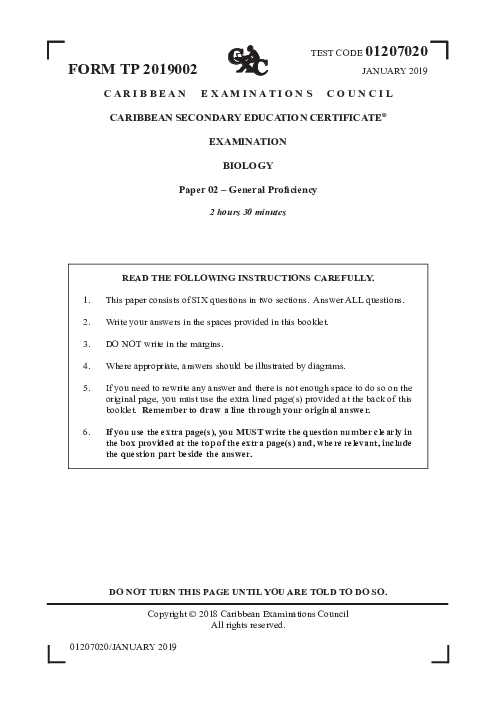 Biology January 2019 Paper 2