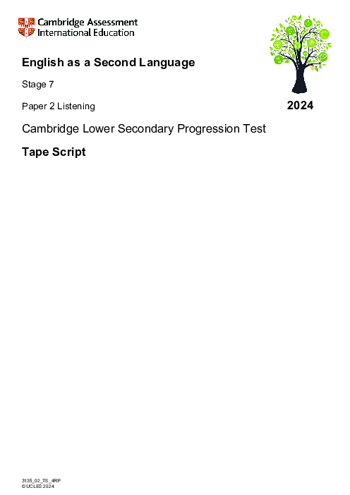 Progression Test Stage 7 English as a Second Language 2024 Paper 2