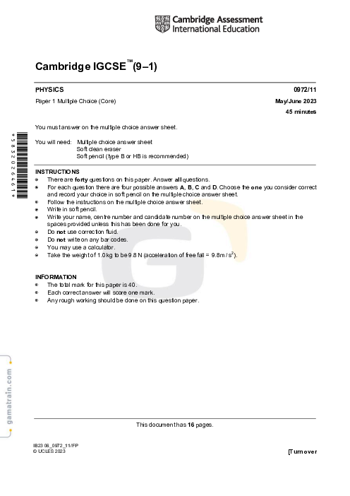 Physics 0972/11 May June 2023
