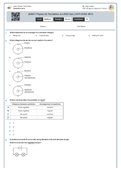 J249/01 Physics (A) Foundation Jun 2023 Quiz | OCR GCSE MCQ