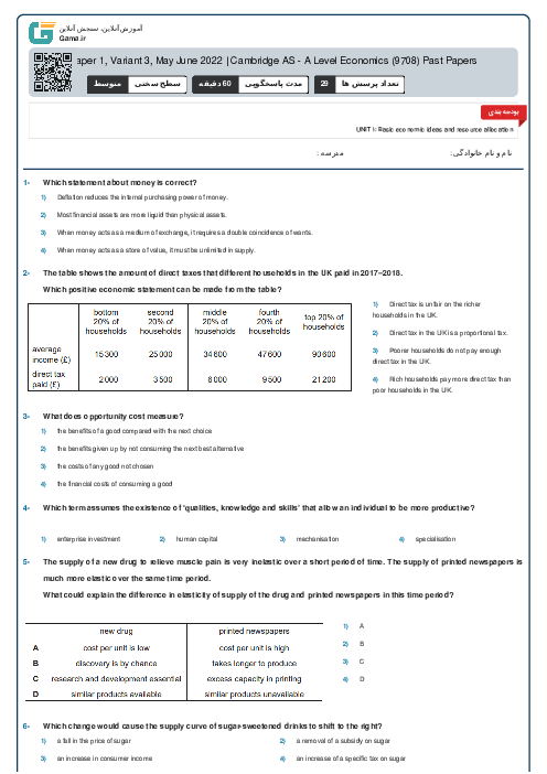 9708/13 Economics May Jun 2022 Online Test | Cambridge AS and A Level MCQ