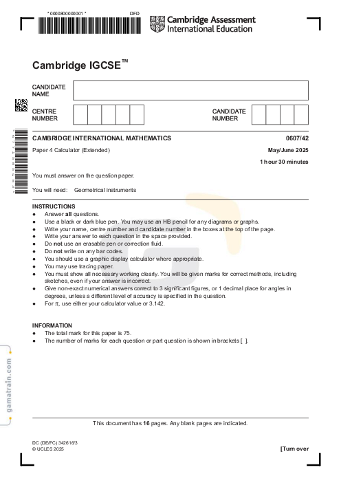 International Mathematics 0607/42 May June 2025