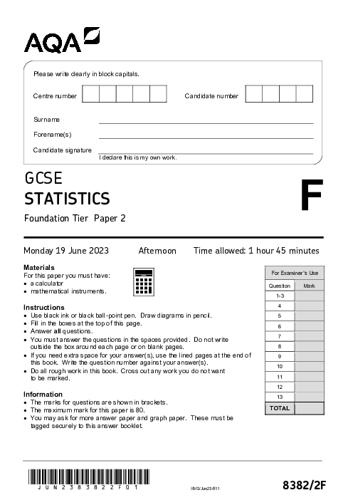 Statistics 8382/2F June 2023