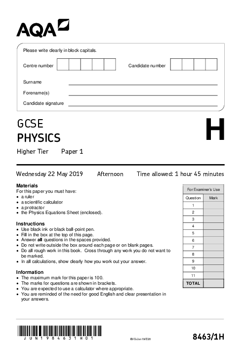 Physics 8463/1 H June 2019