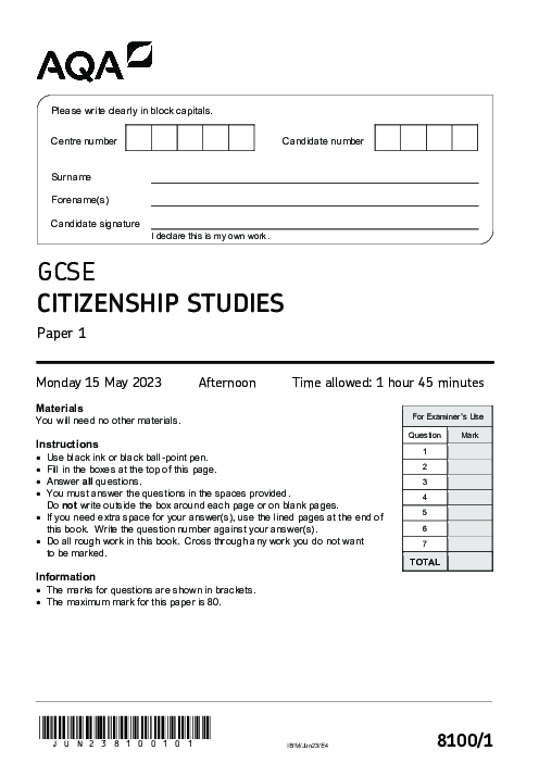 Citizenship Studies 8100/1 June 2023