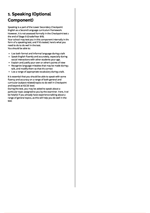 Checkpoint English as a Second Language | Speaking (Optional Component) Revision Note