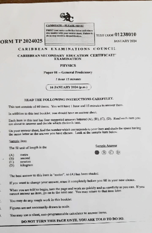 Physics January 2024 Paper 1
