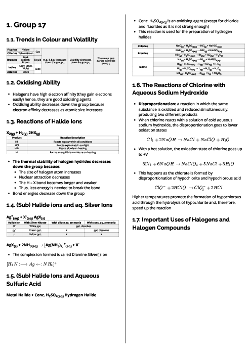 Chemistry (9701) Group 17 Revision Note