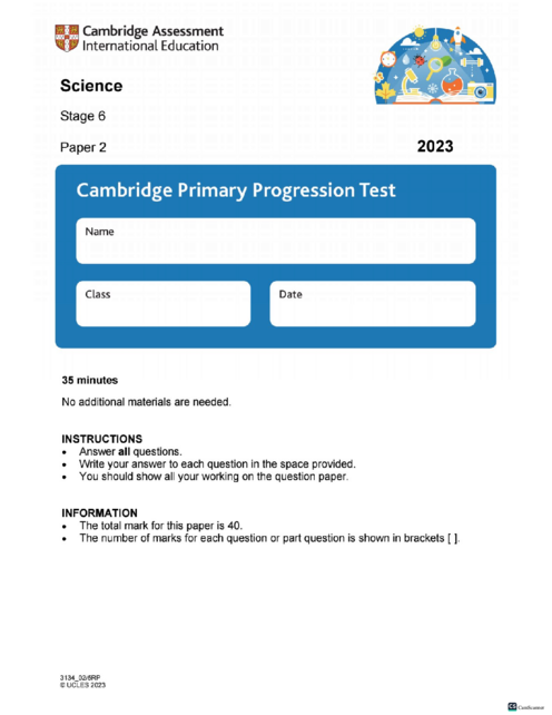 Cambridge Progression Test Stage 6 Science 2023 Paper 2