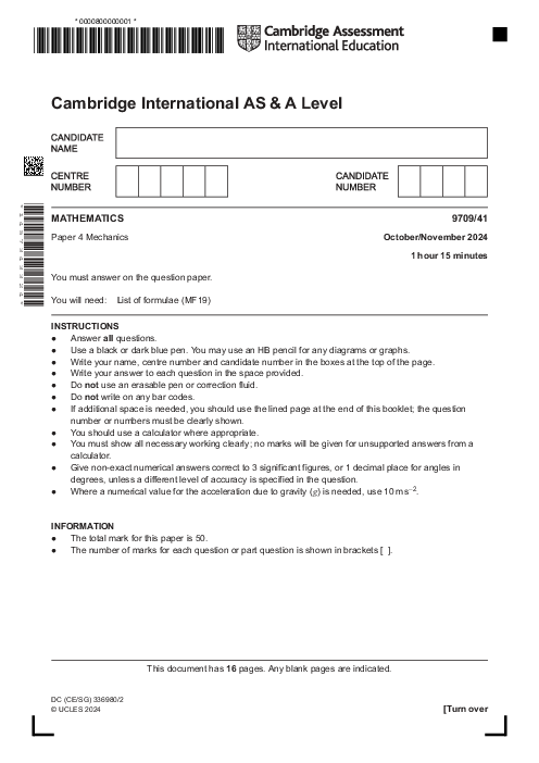  Mathematics 9709,41 Oct Nov 2024 | Cambridge AS - A Level Past Papers With Mark Scheme