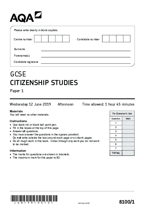 Citizenship Studies 8100/1 June 2019