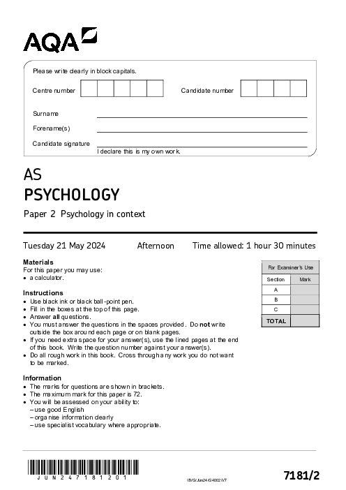 Psychology 7181/2 June 2024