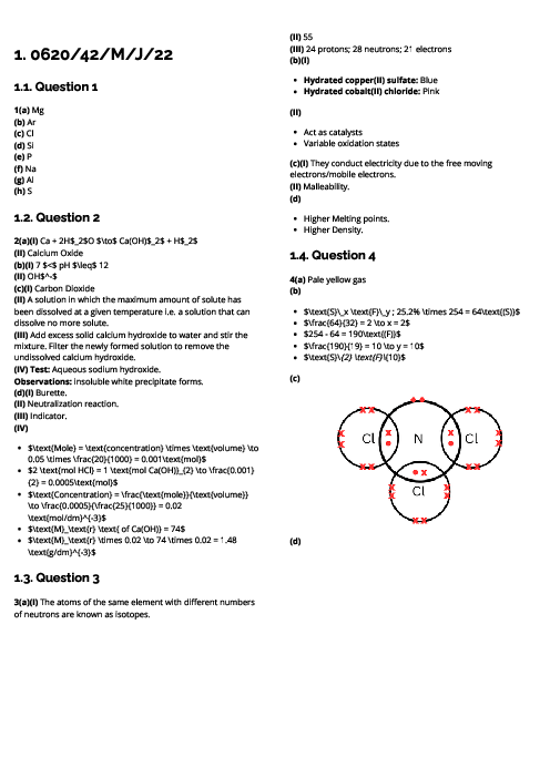 Chemistry (0620) 062042MJ22 Revision Note