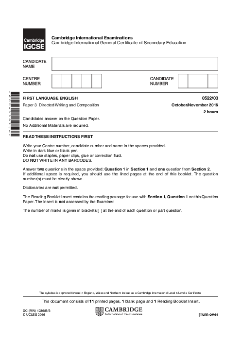 English-First Language (UK) 0522/03 Oct Nov 2016
