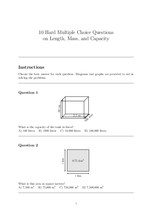 Checkpoint Mathematics Length and Mass and Capacity Tests - Topical MCQ 