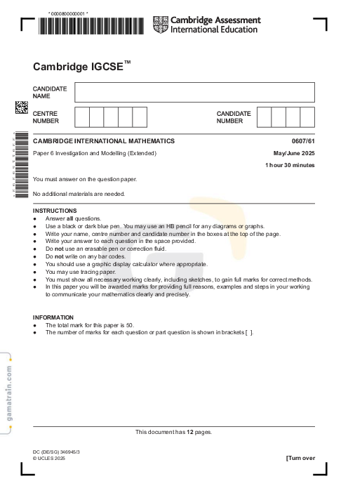 International Mathematics 0607/61 May June 2025