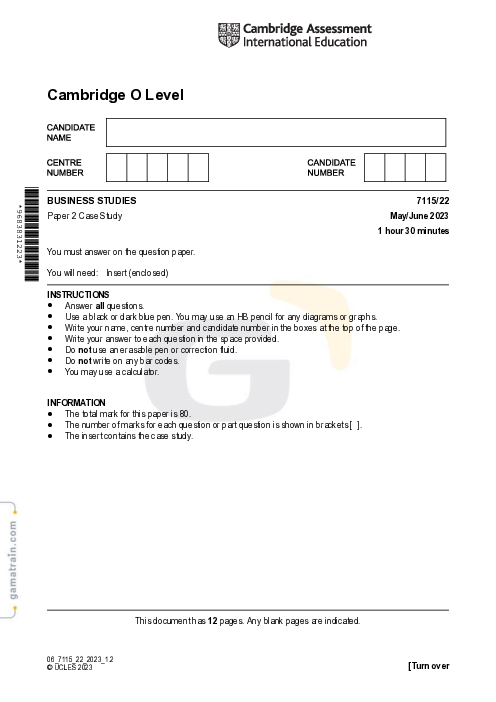 Business Studies 7115/22 May June 2023