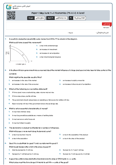 Paper 1 May/June 2008 Economics (9708/01) A Level